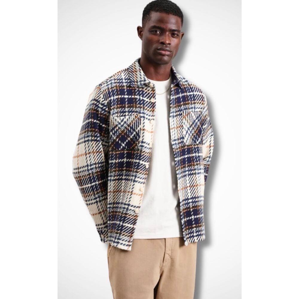 Wax London Whiting Overshirt in Charlton Check Men’s Small Heavyweight Shacket